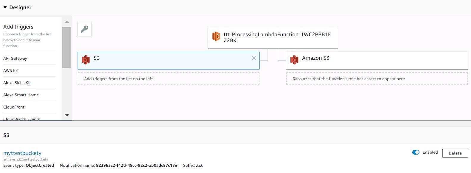 Lambda Console with S3 trigger