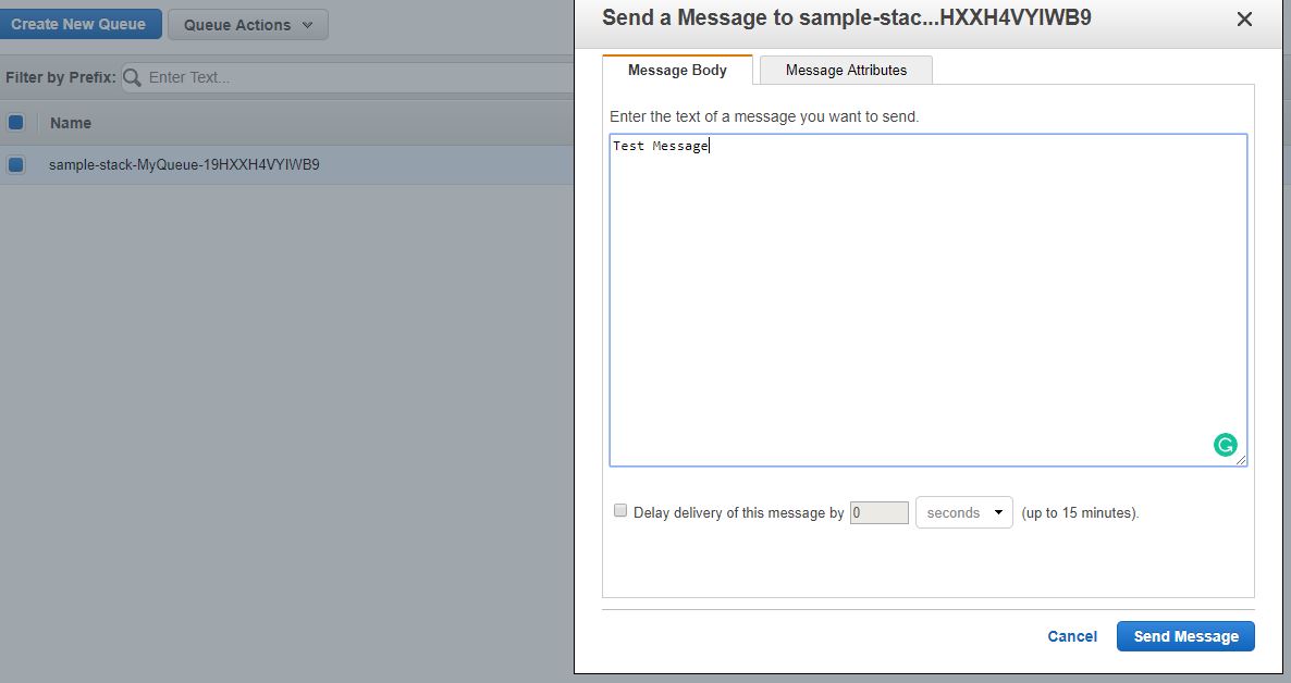 Sending a test message via the SQS Console